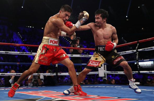 Manny Pacquiao (R) defeated Jessie Vargas in Las Vegas in November, during their WBO welterweight championship fight.