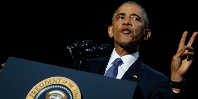 U.S. President Barack Obama delivers his farewell address in Chicago, Illinois, U.S., on Tuesday, Jan. 10, 2017. Obama blasted 'zero-sum' politics as he drew a sharp contrast with his successor in his farewell address Tuesday night, acknowledging that despite his historic election eight years ago his vision for the country will exit the White House with him. Photographer: Christopher Dilts/Bloomberg via Getty Images