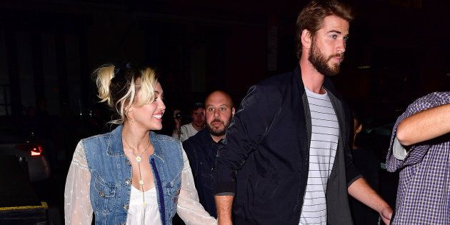 NEW YORK, NY - SEPTEMBER 16: Miley Cyrus and Liam Hemsworth arrive to Catch on September 15, 2016 in New York City. (Photo by James Devaney/GC Images)
