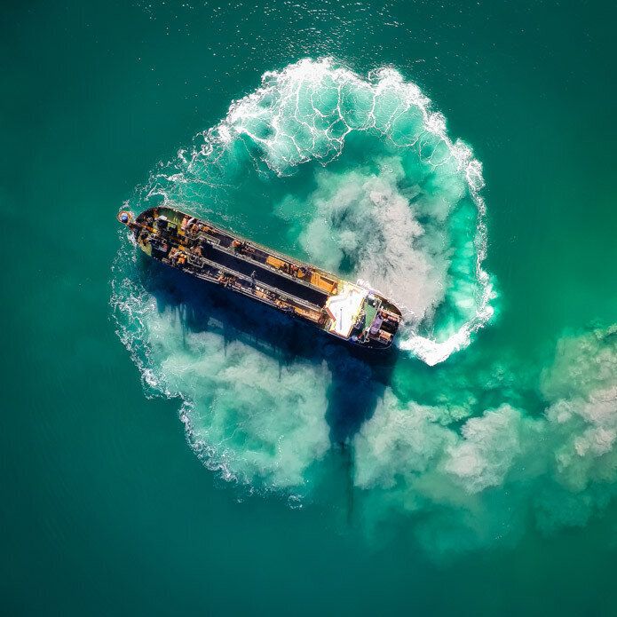 Cargo ship, WA. Photographer Rodrigo Branco Matsumoto was lucky enough to catch a ship doing 'donuts.'