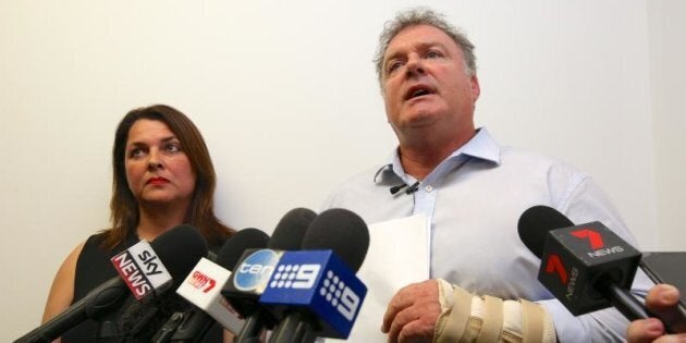 Senator Rod Culleton holds a press conference with his wife Ioanna Culleton at his office in Perth