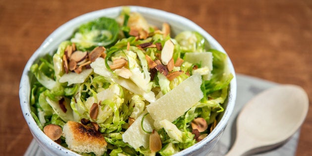 WATERTOWN, MA - NOVEMBER 3: Brussels sprout salad photographed at Sheryl Julian's home in Watertown. Food styling by Sheryl Julian and Valerie Ryan. (Photo by Aram Boghosian for The Boston Globe via Getty Images)