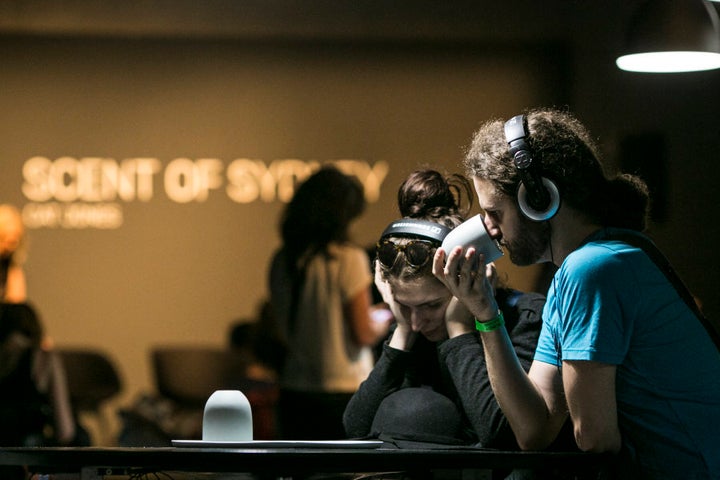 The immersive work invites visitors to think about what they're smelling.