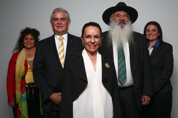 Senator Malarndirri McCarthy, Liberal MP Ken Wyatt, Labor MP Linda Burney, Senator Pat Dodson and Senator Jacqui Lambie at Parliament House