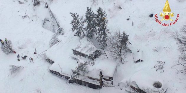 An aerial view shows Hotel Rigopiano in Farindola after it was hit by an avalanche.