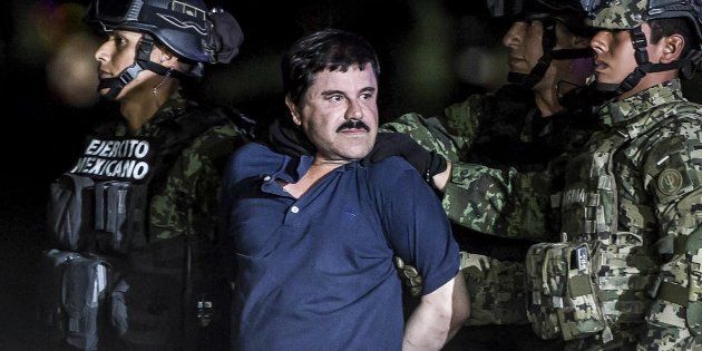 MEXICO CITY, MEXICO - JANUARY 8: Joaquin Guzman Loera, also known as 'El Chapo' is transported to Maximum Security Prison of El Altiplano in Mexico City, Mexico on January 08, 2016. Guzman Loera, leader of Mexico's Sinaloa drug Cartel, was considered the Mexican most-wanted drug lord. Mexican marines captured 'El Chapo' on Friday in Sinaloa, North of Mexico. (Photo by Daniel Cardenas/Anadolu Agency/Getty Images)