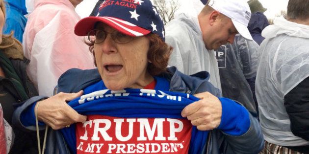 Barbara Vollick of Murrieta California shows her Trump pride at his inauguration