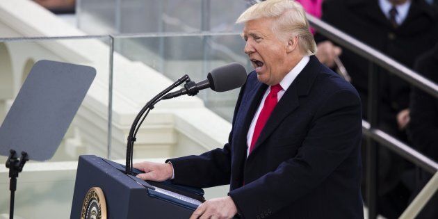 WASHINGTON, USA - JANUARY 20: President Donald Trump gives his Inaugural Address during the 58th U.S. Presidential Inauguration where he was sworn in as the 45th President of the United States of America in Washington, USA on January 20, 2017. (Photo by Samuel Corum/Anadolu Agency/Getty Images)