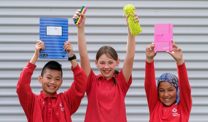 Children from Broadmeadows Valley Primary receiving their donated stationery.