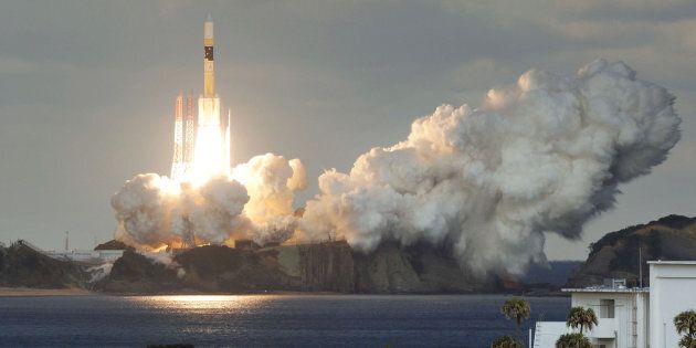 H-IIA rocket carrying Japan's first military communications satellite lifts off from Tanegashima space port on Tanegashima Island, southern Japan, in this photo taken by Kyodo January 24, 2017. Mandatory credit Kyodo/via REUTERS ATTENTION EDITORS - THIS IMAGE WAS PROVIDED BY A THIRD PARTY. EDITORIAL USE ONLY. MANDATORY CREDIT. JAPAN OUT. NO COMMERCIAL OR EDITORIAL SALES IN JAPAN. TPX IMAGES OF THE DAY