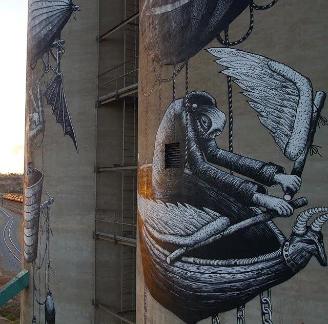 UK artist Phlegm was inspired by the Wheatbelt's history of aviation.