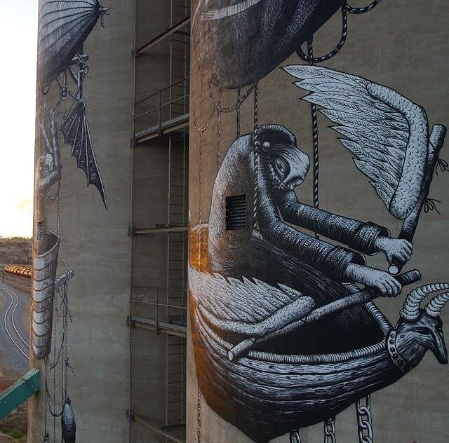 UK artist Phlegm was inspired by the Wheatbelt's history of aviation.