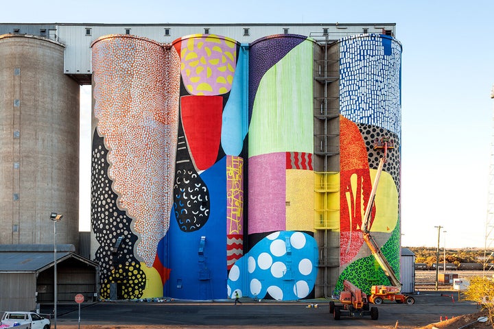 US artist Hense chose to paint the silos with vibrant, rich colours.