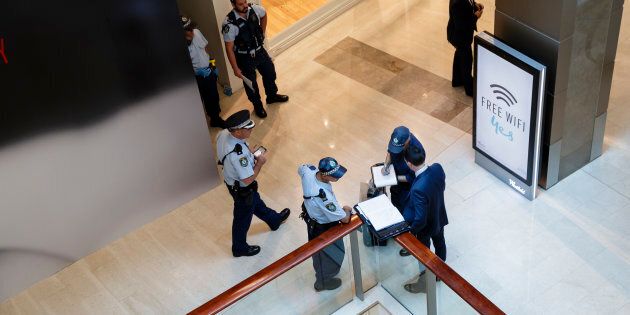 Police attend at Westfield Bondi Junction after a dead body was found in the stairwell on level four of the complex.