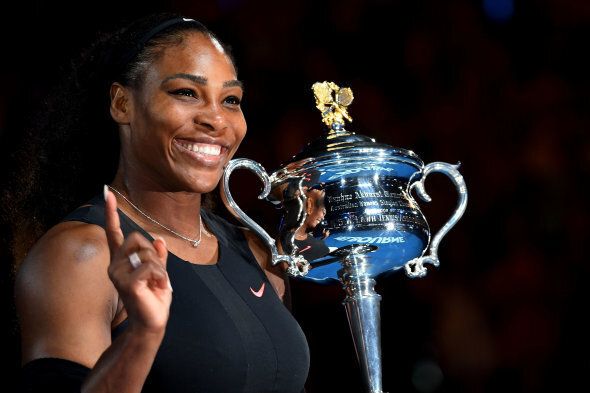 MELBOURNE, AUSTRALIA - JANUARY 28: Serena Williams of the United States poses with the Daphne Akhurst Trophy after winning the Women's Singles Final against Venus Williams of the United States on day 13 of the 2017 Australian Open at Melbourne Park on January 28, 2017 in Melbourne, Australia. (Photo by Quinn Rooney/Getty Images)