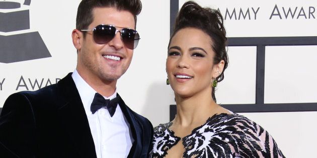 LOS ANGELES, CA - JANUARY 18: (L-R) Robin Thicke and Paula Patton arrive at the 56th Annual GRAMMY Awards at Staples Center on January 26, 2014 in Los Angeles, California. (Photo by Dan MacMedan/WireImage)