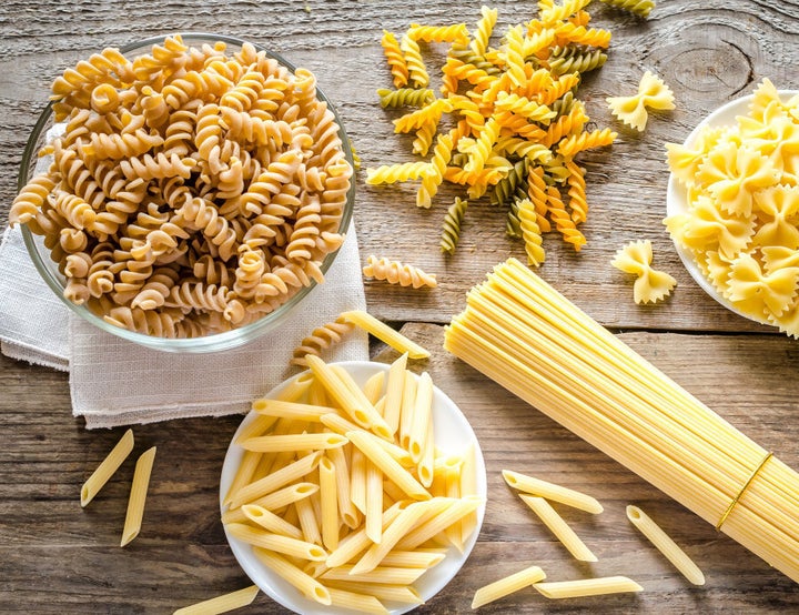 Opt for darker versions of pasta, bread and crackers, like on the left.