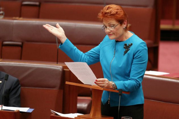 Pauline Hanson delivers a speech in the Senate