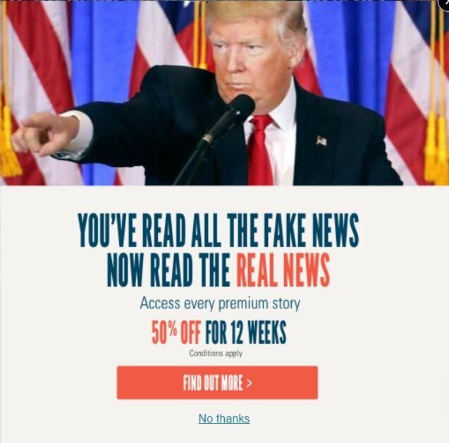 The Australian's subscription drive urges readers to "read the real news."