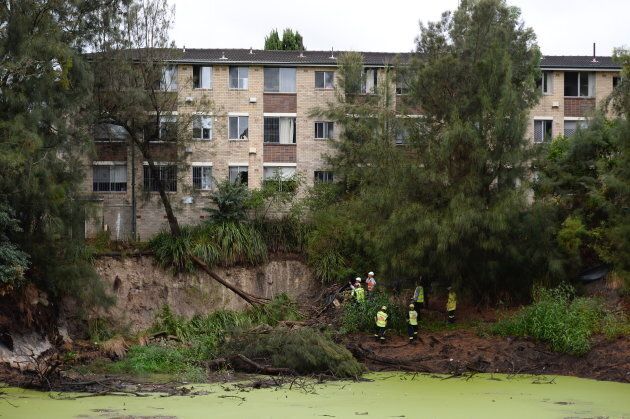 The apartment block backs onto a water hole where there's been dramatic erosion.