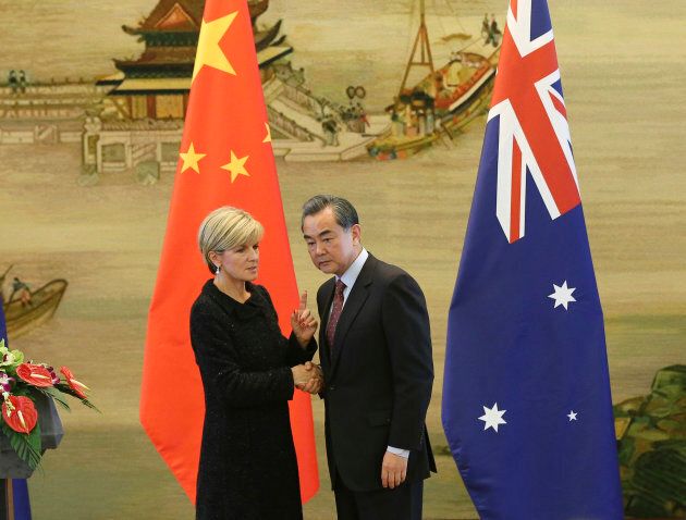 Australian Foreign Minister Julie Bishop pictured here shaking hands with Chinese Foreign Minister Wang Yi during their joint press conference at the Ministry of Foreign Affairs in Beijing in February last year.