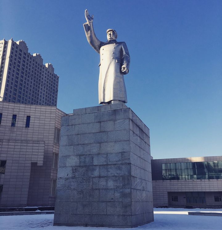 Chairman Mao statue outside Jilin City Museum, in Jilin city.