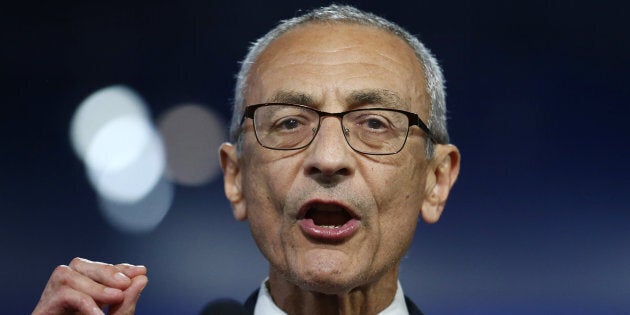 John Podesta, chairman of the 2016 Hillary Clinton presidential campaign, addresses the crowd at Democratic U.S. presidential nominee Hillary Clinton's election night rally in New York, U.S., November 9, 2016. REUTERS/Carlos Barria