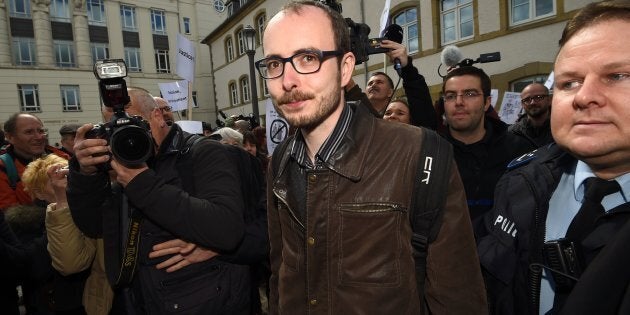 Former employee at services firm PwC Antoine Deltour leaves the courthouse in Luxembourg on April 26, 2016, during a trial over the so-called LuxLeaks scandal.