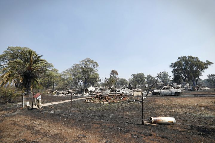 Property damage at Uarbry, NSW, after it was hit by the Sir Ivan fire the day before, on Monday. fedpol Photo: Alex Ellinghausen