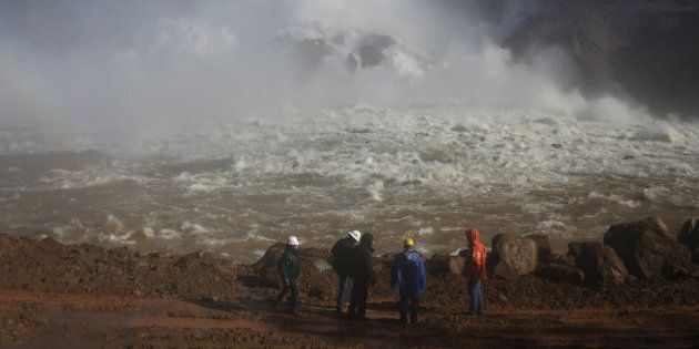 Water is released from the Lake Oroville Dam after an evacuation was ordered for communities downstream from the dam in Oroville, California, Feb. 14, 2017.