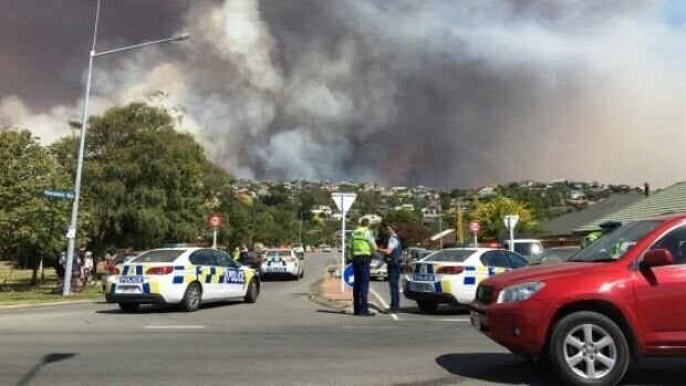 A police cordon at the suburb Westmorland, in Port Hills.