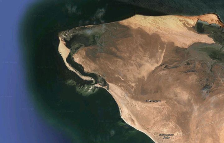 This is the west coast of Mauritania. Anyone else see a lion's head? So imagine the underside of the lion's mouth. That's where some people think the wave is.