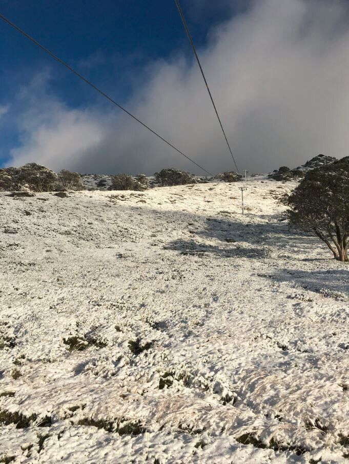 This is the Eyre T-Bar at Perisher in NSW on Monday morning. Quick! Crank up the lifts!