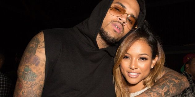 HOLLYWOOD, CA - OCTOBER 20: (EXCLUSIVE COVERAGE) Recording artist Chris Brown (L) and model Karrueche Tran attend Teyana Taylor's VII listening event presented by Def Jam, GOOD Music and MVD Inc at Siren Studios on October 20, 2014 in Hollywood, California. (Photo by Chelsea Lauren/WireImage)