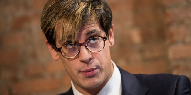 Milo Yiannopoulos announced his resignation from Brietbart News during a press conference, February 21, 2017 in New York City.