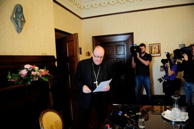 Archbishop Philip Wilson arrives at a Media conference at Catholic HQ Adelaide, in 2011.