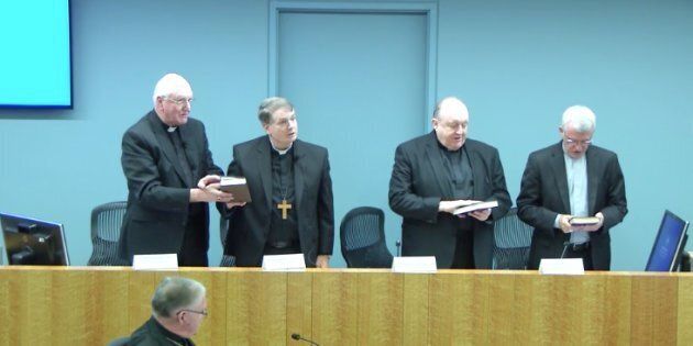 Melbourne Archbishop Denis Hart, Sydney Archbishop Anthony Fisher, Adelaide Archbishop Philip Wilson and Perth Archbishop Timothy Costelloe appearing before the Royal Commission in Sydney 23rd February 2017