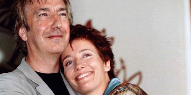 British actor Alan Rickman (L) embraces actress Emma Thompson during a photo call at the 54th Venice Film Festival, August 28. Rickman makes his debut as a director in the human drama