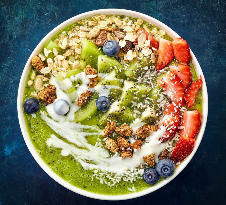 The secret is to add beautiful fruits along with the greens. Try using less liquid to make a smoothie bowl.