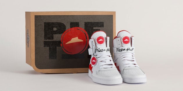 Pizza Hut has introduced the Pie Tops, a style of shoe that allows wearers to order pizza by pressing a button on the right shoe's tongue.