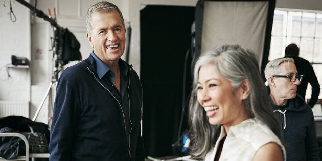 Mario Testino on set with one of the 'real' women featured in the campaign.