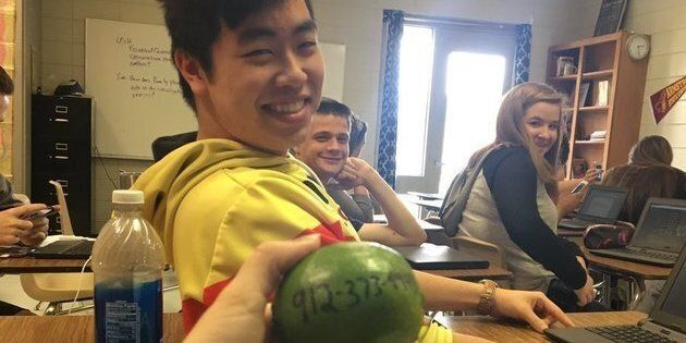 Michael Nguyen gave Salguero a lime with his number on it during class.