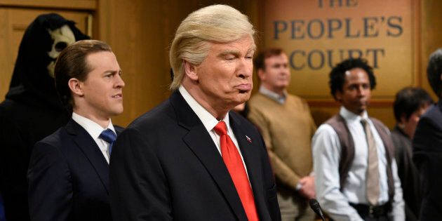 SATURDAY NIGHT LIVE -- 'Alec Baldwin' Episode 1718 -- Pictured: (l-r) Alex Moffat as Eric Trump, Alec Baldwin as President Donald Trump during the 'Trump People's Court' sketch on February 11, 2017 -- (Photo by: Will Heath/NBC/NBCU Photo Bank via Getty Images)