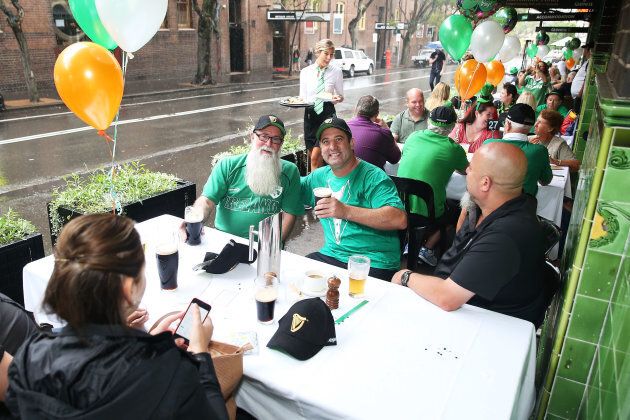 Patrons celebrate Irish heritage and culture on St Patrick's Day at the Mercantile Hotel Irish pub in Sydney, Australia, in 2016.