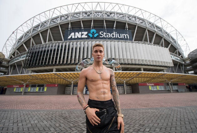 JBiebs wax figure welcomes the singer at ANZ Stadium