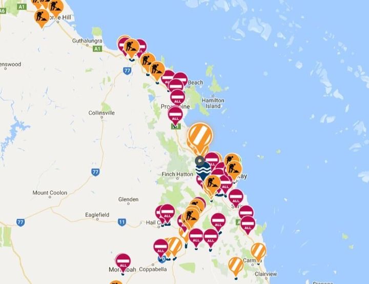 Road closures have left Proserpine, Bowen and Airlie Beach completely cut off.