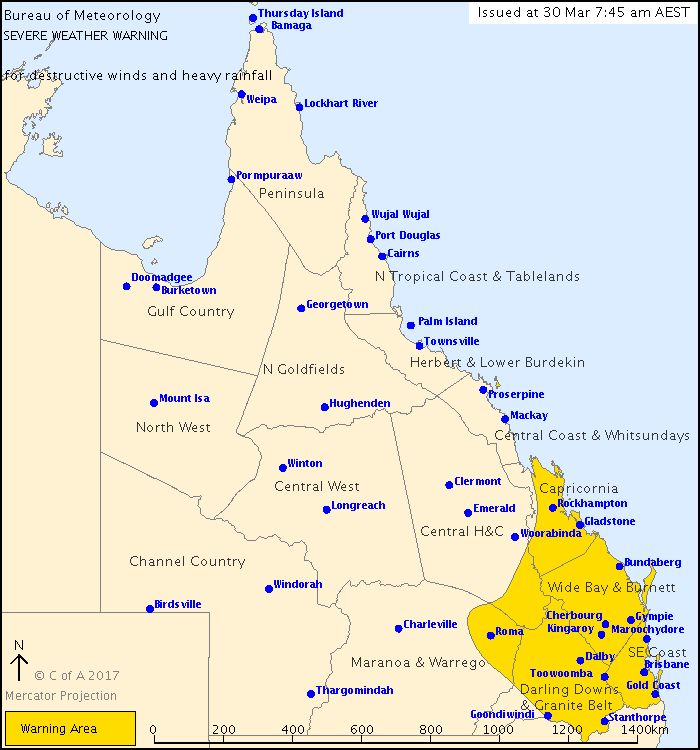 A large area of south-east Queensland is on Flood Watch.