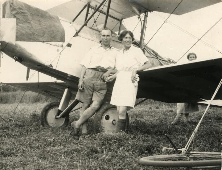 Jessie Keith Miller and Bill Lancaster after they landed at Darwin in 1928 after flying from England. Note Jessie's shorts that set the nation agog.