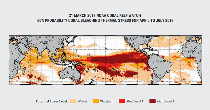 NOAA Coral Reef Watch's Coral Bleaching Alert Area for April to July 2017, issued on 21 March