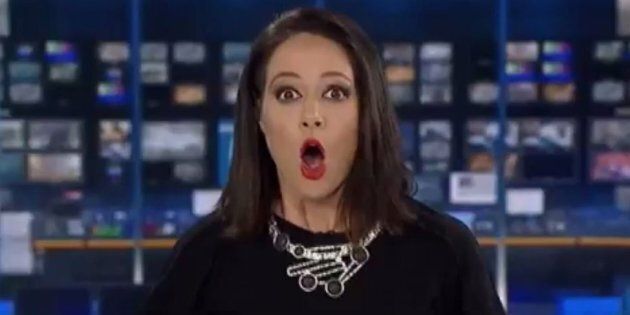 Freelance newsreader Natasha Exelby missed her cue on live TV.